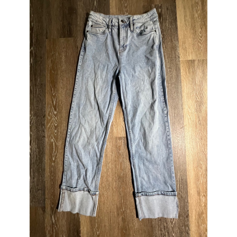 Kenneth Cole Jeans Women 6 Light Blue Wide Cuff Raw Hem Straight Leg High Rise
